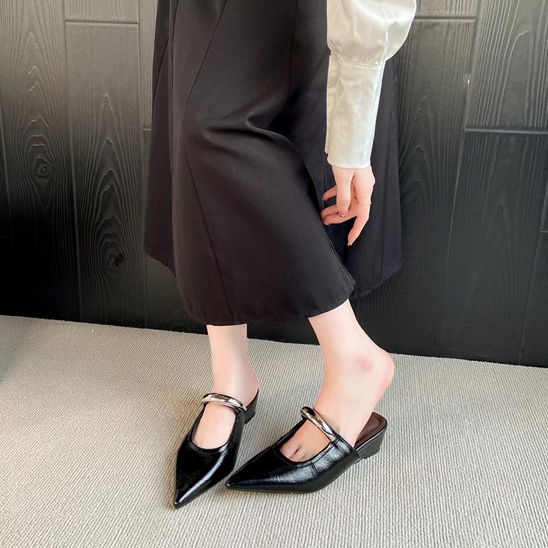 Pointed Toe Women Slippers Fashion Wedges Sandals Summer Woman Mules Shoes 2025 Trend Brand Retro Elegant Slingback Slides