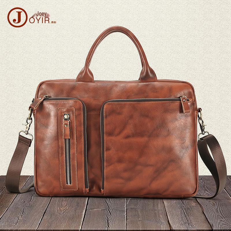 

Мужской портфель и сумка через плечо из натуральной кожи растительного дубления - Вмещает ноутбук 15,6 дюйма, Высококачественная деловая сумка