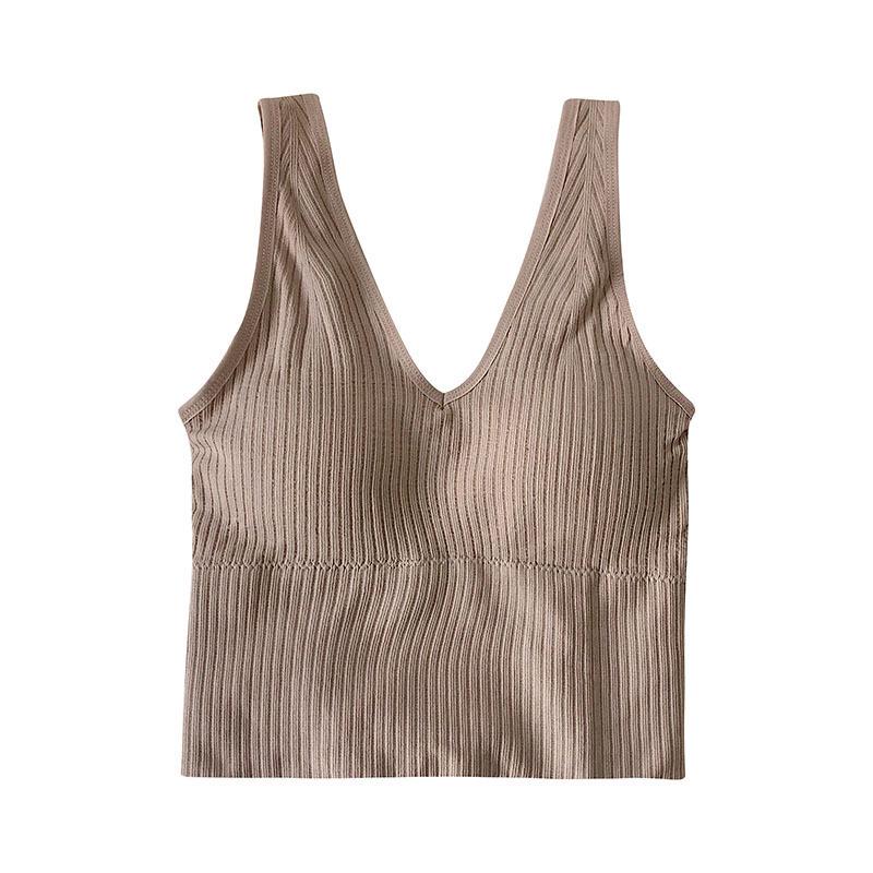 Bustier 881 V-Neck Wind Vest: Wire-Free Sports Bra with Chest Pads - Women's Beautiful Back Camisole