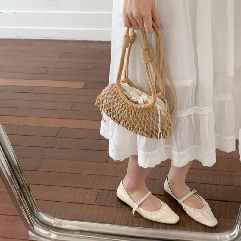 Yogodlns Summer Woven Net Shoulder Bag for Women Beach Hollow Out Crossbody Bag Retro Bohemian Vacation Daily Use Purse
