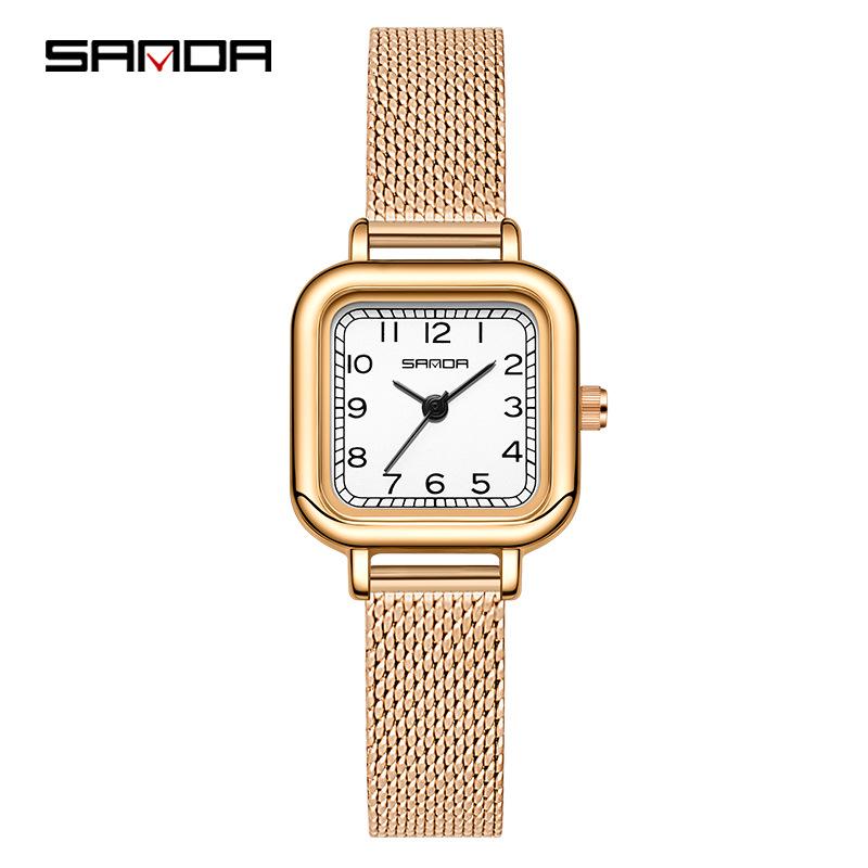 Sanda Women's Fashion Quartz Watch with Leather or Steel Strap - Waterproof and High-End Design.