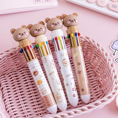 1pcs Cute Bear Multi Color Ballpoint Pen 0.5mm 10 In 1 Roller Ball Spot Liner Marker Office School