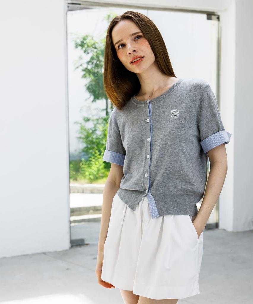 HYFVE Color-Blocked Button Short-Sleeve Cardigan