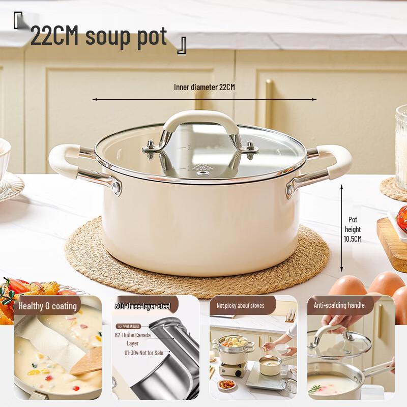 Hanyou 304 Stainless Steel 3-Layer Ceramic Stockpot