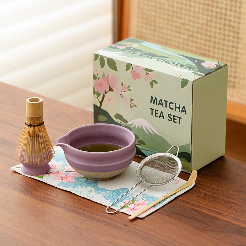New 6PCS Japanese Matcha Set with Ceramic Bowl Matcha Whisk Teaspoon Tea Sets Tea Lovers Gifts Tea-making Tools Accessories