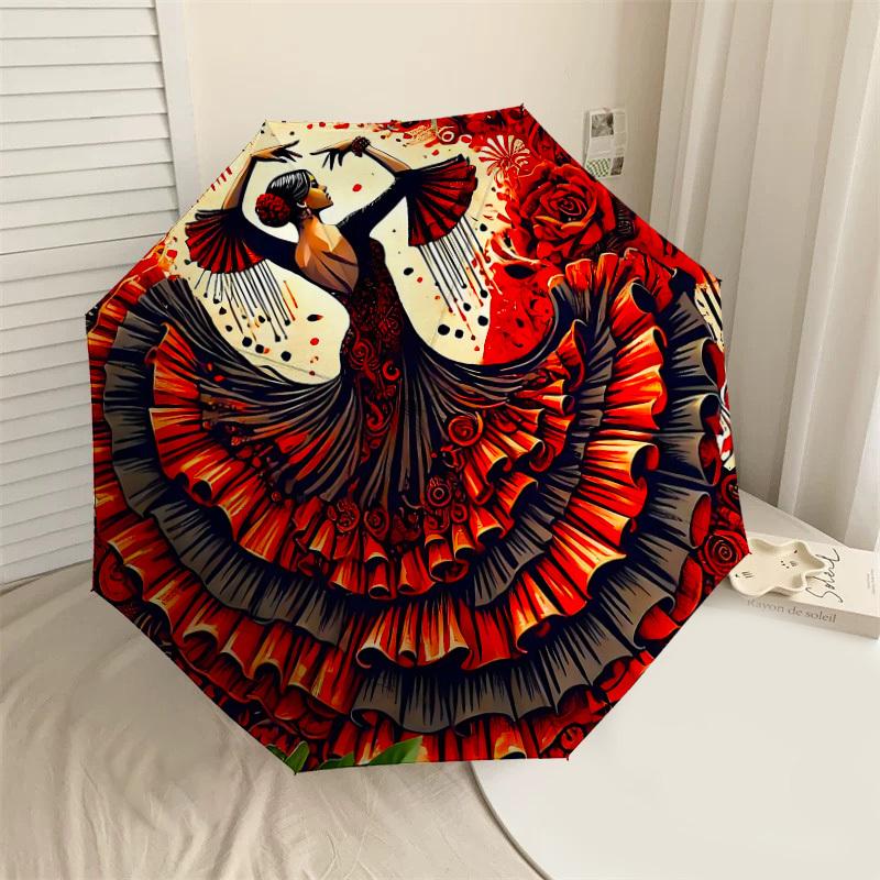 

1PC Flamenco Dancer Rose Umbrella-8-Rib Reinforced, Automatic Open, Lightweight & Durable, Cute Fashion Accessory for Outdoor-T112