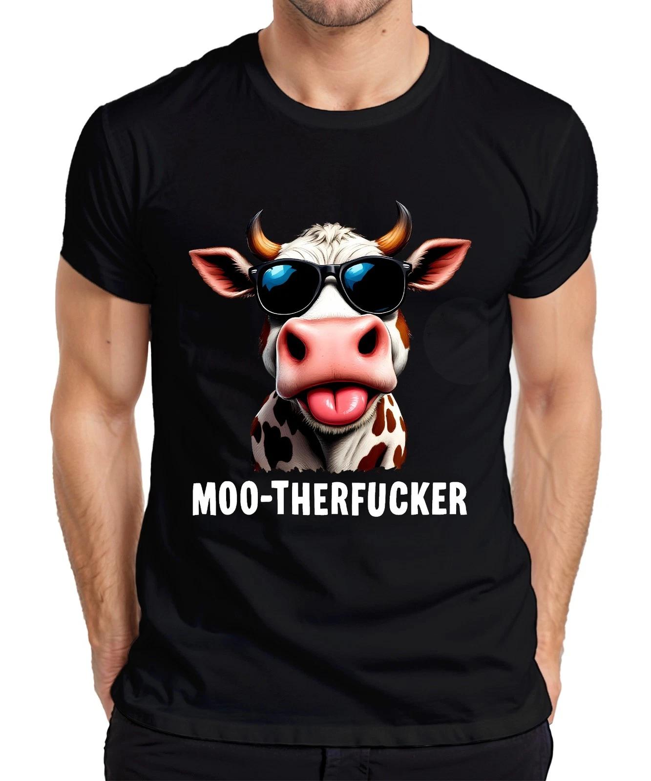 MOO-THERFUCKER Lustige Kuh Bauernhof Sonnenbrille Frech Humor Herren T-Shirt XXXL