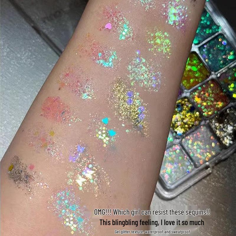 Meerjungfrau Pailletten Lidschatten Palette mit Perlmutt Glitzer & Selbstklebenden Strass Schmetterling Gesichtsklebern.