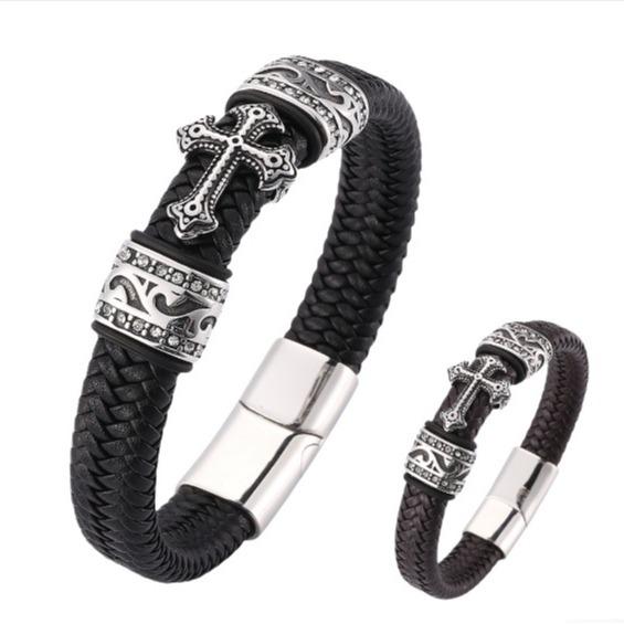 Top-Selling Men's Retro Braided Rope Bracelet - Personalized Cool Cross Design