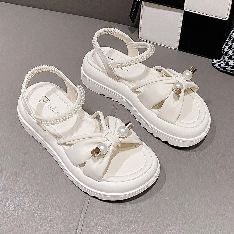Fashion Women's Casual Temperament Sandals 2024 Summer New Style Fashion Thick Sole Roman Beach Soft Bottom Anti-Slip Single Shoes