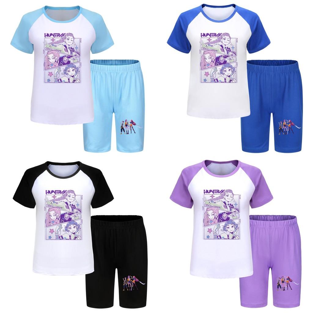 Kpop Demon Hunters Children Summer Sports Set With Cotton Tee And Shorts For Kids