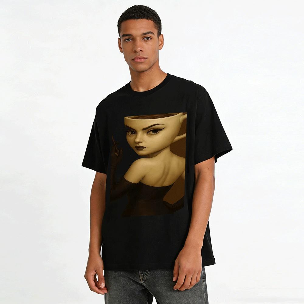 Dark Style Anthropomorphic Coffee Cup Printed Top Pure Cotton T-shirt