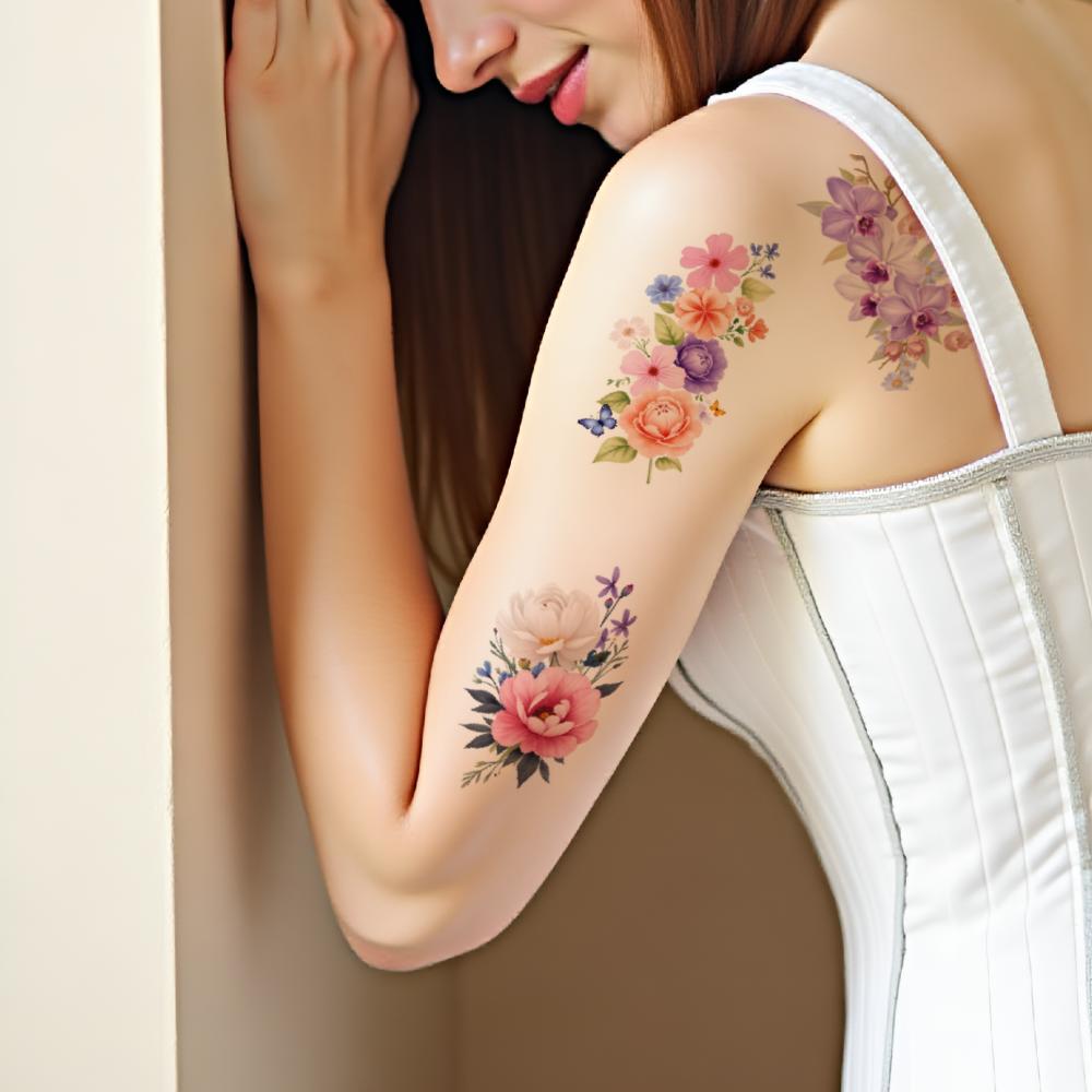 9pcs Temporary Tattoo Colorful Hibiscus Tulips Sunflower For Male Thighs Adult