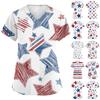 Women's Fashionable V-Neck Short-Sleeved Work Top With Pockets And Independence Day Print  Uniform