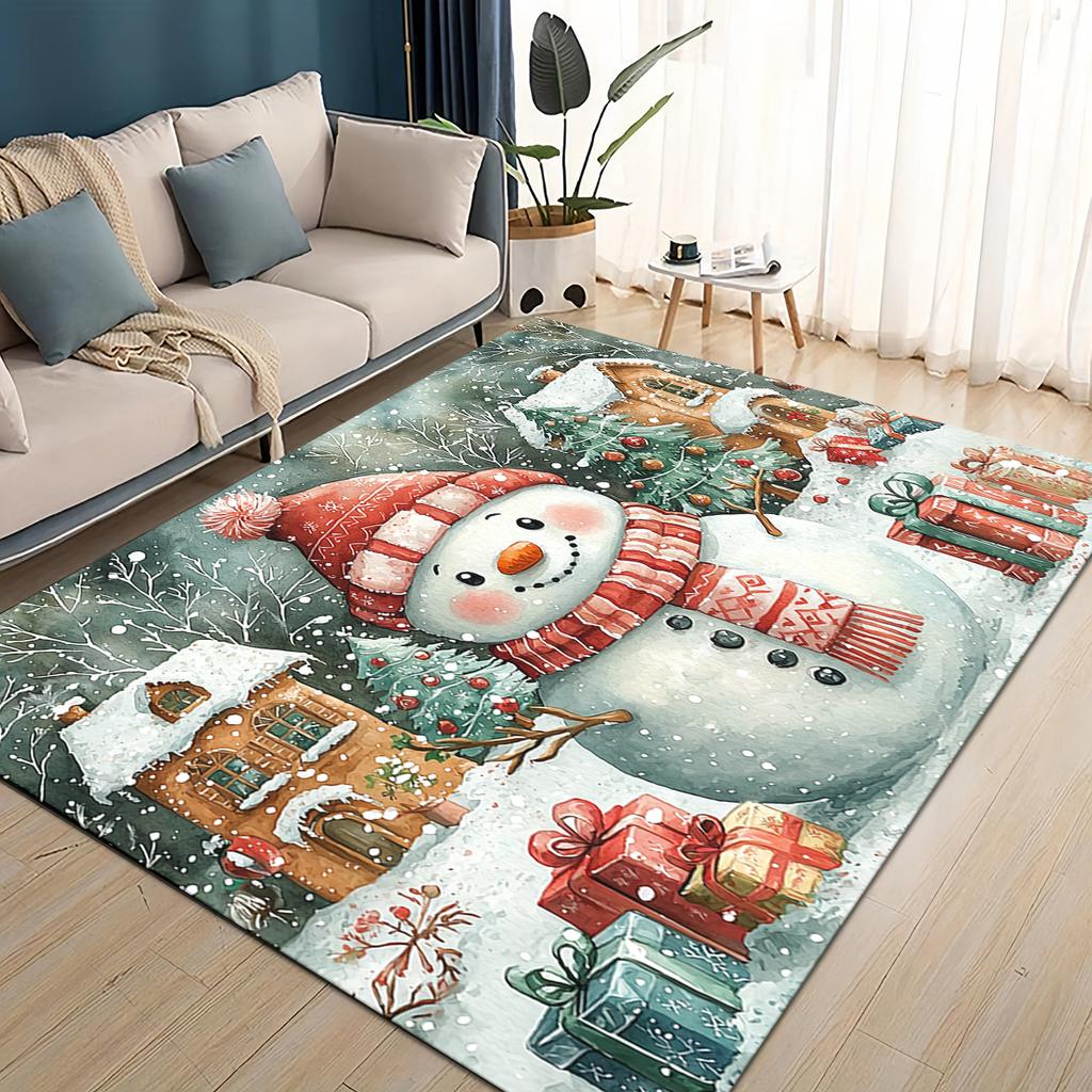 Merry Christmas Cartoon Santa Claus Snowman New Year Gift Carpet Rug for Living Room Bedroom Home Sofa Decoration,Non-slip Mat