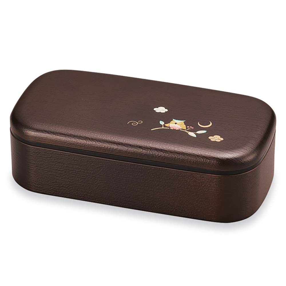 

Mitani Yamanaka Lacquerware Lunch Dark Yamanaka Wood One Owl Box, Brown, 500ml, Lacquer, Grain, Tier, Square, Pattern, M17140-2