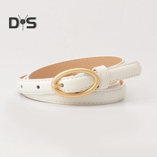 Women Belt Metal Oval Buckle Decor Multi Holes Design Adjustable Length Belt Imitation Leather Waist Strap Shirt Sweater Accessory