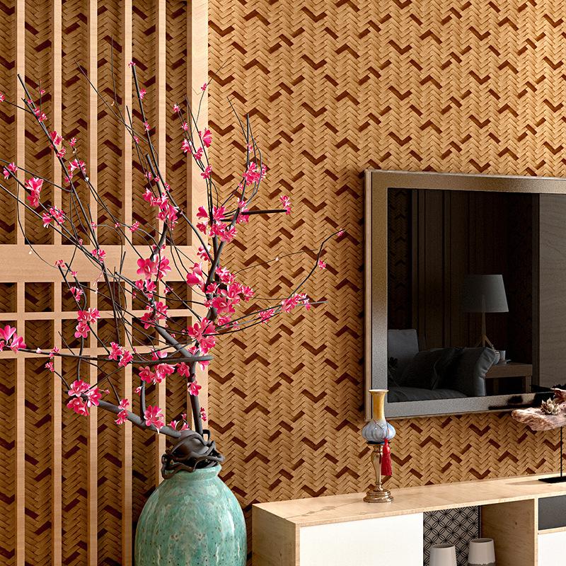 Revestimiento de Pared Simulado Tejido de Paja Tejido de Bambú Revestimiento de Pared Clásico Chino Zen Decoración del Hogar Esterilla de Paja Pincel Pegamento Papel de Pared de PVC