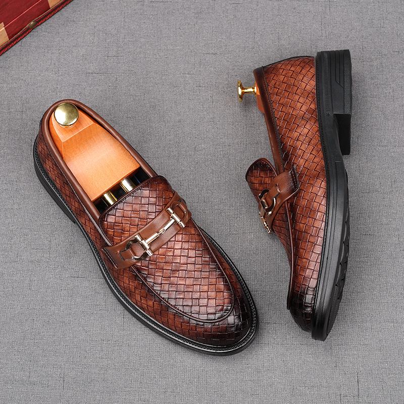 New Arrival Men's Woven Pattern Flats Shoes Male Designer Black Slip On Loafers Homecoming Wedding Dress Footwear