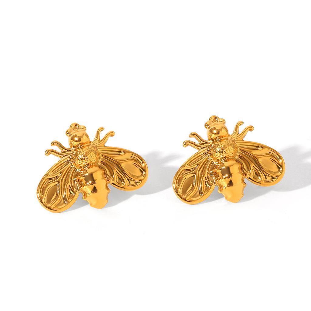 Euro-American Ins Style Stainless Steel Bee Stud Earrings, Unique Trendy Design, 18K Gold Titanium Steel Earrings