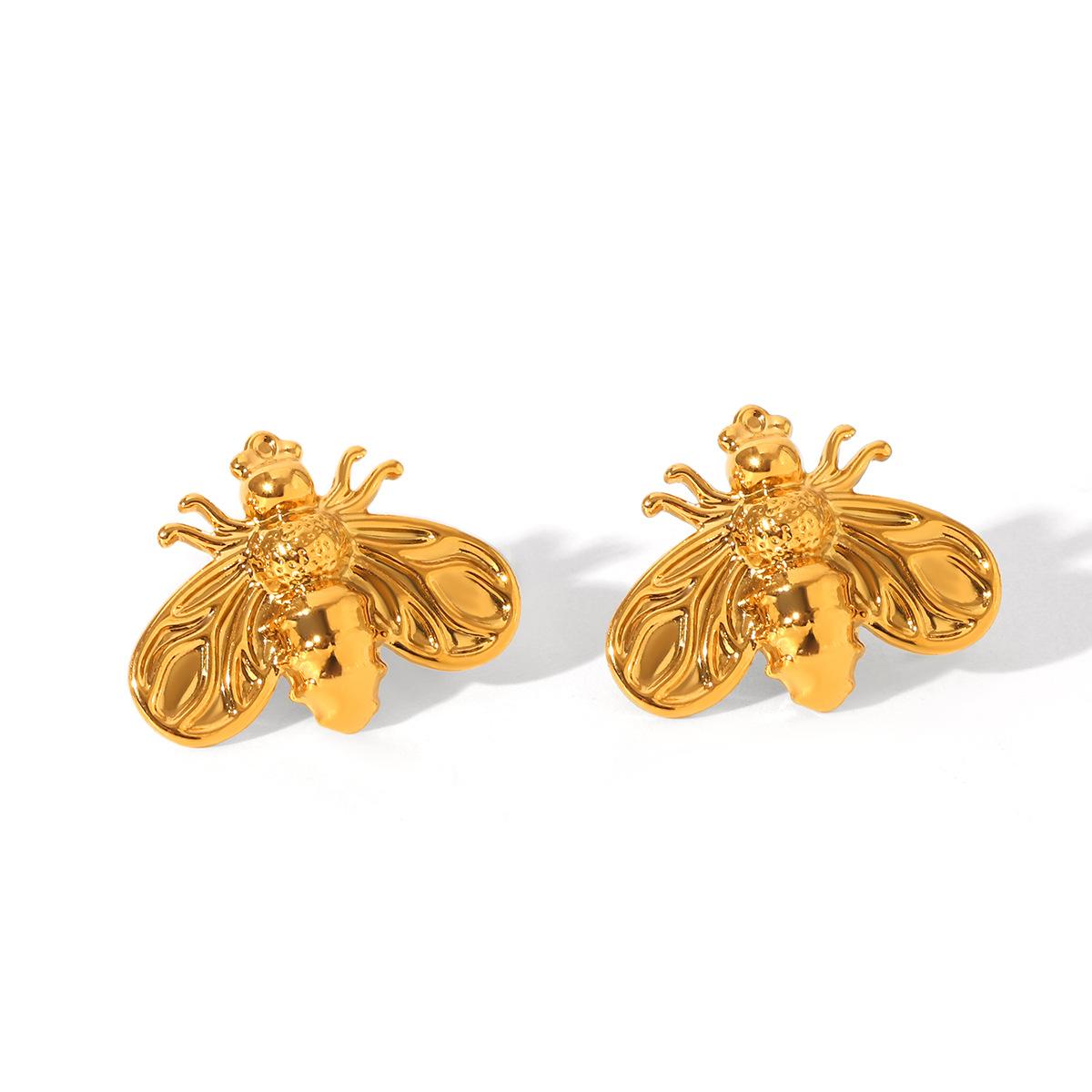 Euro-American Ins style stainless steel bee stud earrings, unique trendy design, 18K gold titanium steel earrings
