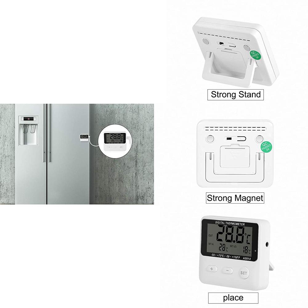 Digitales Kühlschrankthermometer Gefrierschrankthermometer Aquarium Wassertank Messgerät Hoch-Niedrig-Temperaturalarm mit externem Sensor