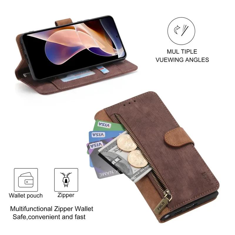 Lanyard Leather Zipper Wallet Card Phone Case For Xiaomi RedMi 14C 13C Note 14 Pro Plus 13 12 12S 11 11S 10S 9 Flip Stand Cover