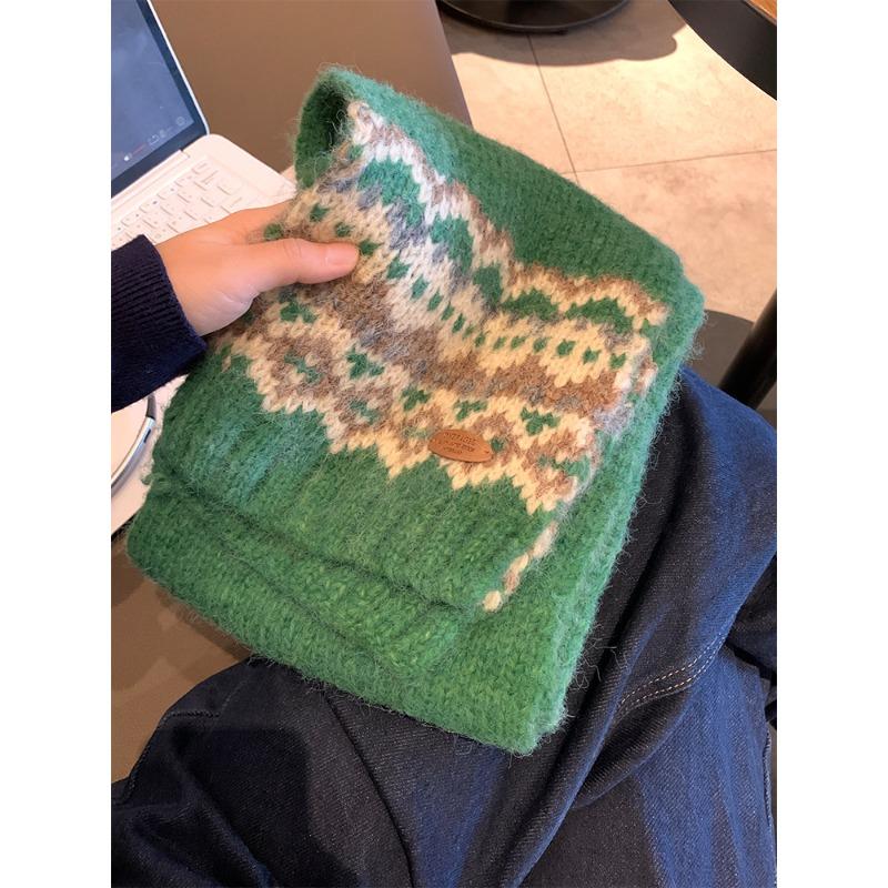 

Вязаный шерстяной красный шарф в стиле Фэр-Айл на Новый год, женский зимний новый, в корейской атмосфере, теплый шарф 175*25cm