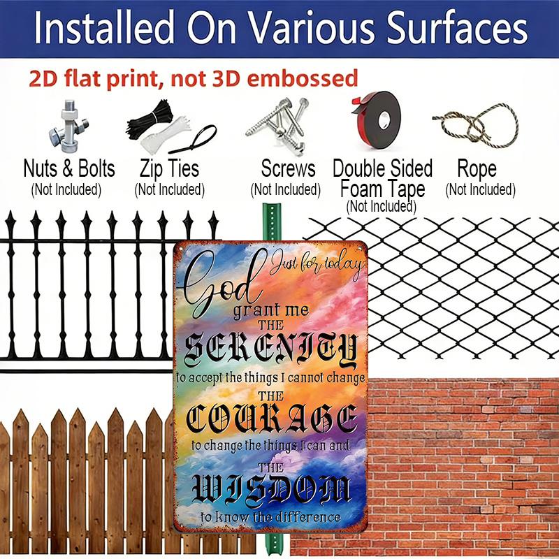 2D Flat 1pc Aluminum Sign "God Grant Me The Serenity Prayer" Inspirational Spiritual Wall Decor Plaque for Home Bedroom Prayer Room, Perfect Gift for