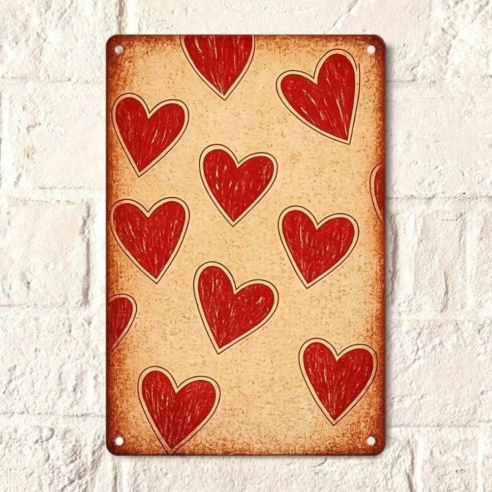 1PC Retro Metal Tin Sign, Red Heart 2D Flat Wall Art, 12x8in Weather-Resistant Hanging Decor for Festival
