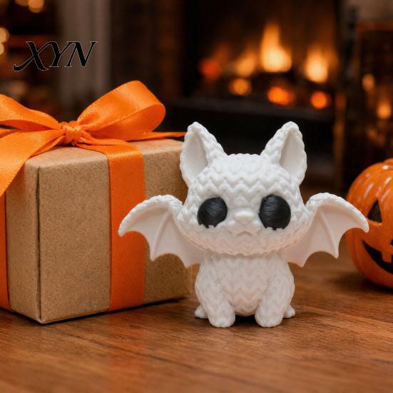 Lifelike Knitted Bat Figure Festive Halloween Ornament, Texture Cat Design Figure, Mini Size Sculpture for Party Desk Shelf Decor
