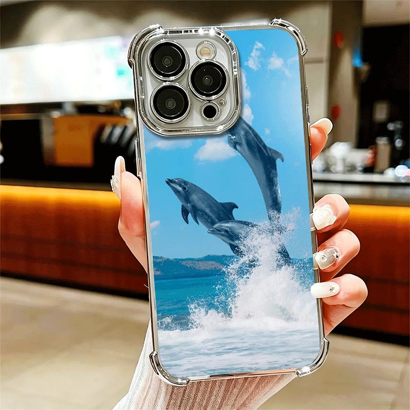 

Ocean Cute Dolphin Soft Phone Case For iPhone 15 16 17 Air 14 Pro Max 16E Plus 13 12 Mini Plating Anti-Fall Fundas iPhone 16 Pro Max