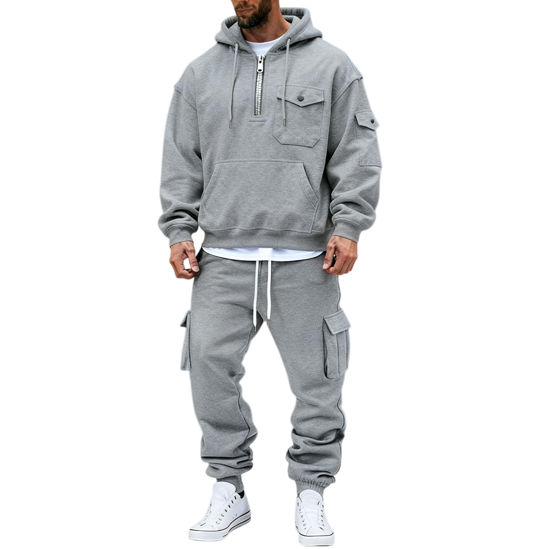 

Men s Royal Blue Half-Zip Hoodie Cargo Sweatpants 2-Piece Tracksuit Set L серый
