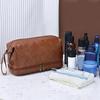 Double-Layered Toiletry Bag for Men Dad Husband Lightweight Leather Travel Shaving Kit Organizer Cosmetic Zipper Pouch