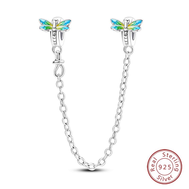 Real 925 Silver Stars & Moon Sunflower Safety Chains Spacer Beads Charms Fit Qikaola 925 Bracelets DIY Jewelry
