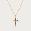 Fashionable and colorful zircon cross necklace with copper material gold-plated and color preserving