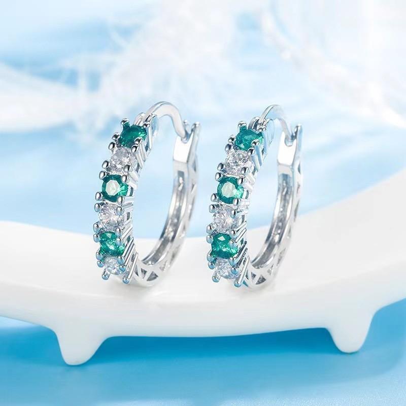 

Green Sky Pinduoduo Earrings European and American Colorful Zircon Ear Buckles Fashion Zircon Women s Earrings Han Versatile Earrings