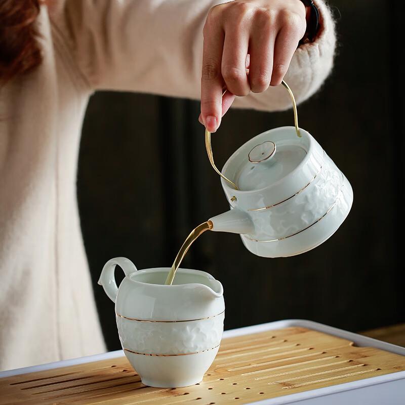 Chinese Hand-Painted Celadon Ceramic Kung Fu Tea Set