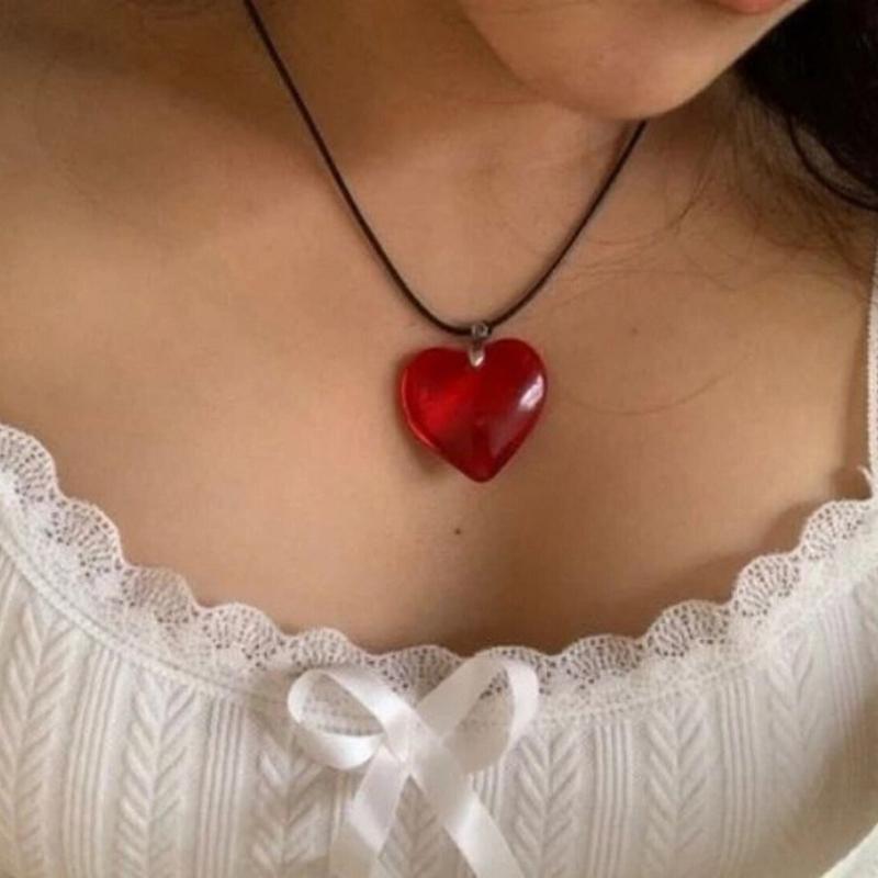 Modische Kristall-Herz-Anhänger-Halskette für Damen Heiße Mädchen Schwarze Lederseil-Choker-Halsketten Süßer Cooler Y2k Schmuck