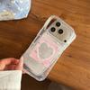 Kawaii Pink Heart Lace Fish Print Glitter Clear Phone Case For iPhone 15 16 17 Pro Max INS Sweet Coquette Style Large Window Sho