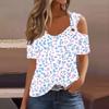 Sexy Cold Sholuder Tops For Women  Summer Hollow Out Eyelet Short Sleeve Blouse Loose V Neck Tshirt Trendy Casual Tunics
