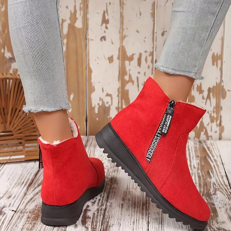 Eleganta Damstövletter-Vintervarma Fodrade med Fuskpäls Dragkedja Rund Tå-Halkfria Varma Plysch Snökängor