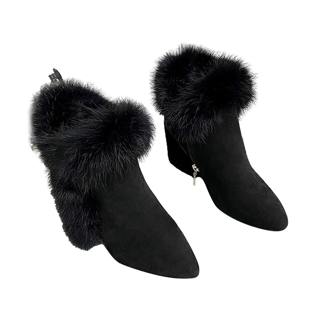 Støvler For Kvinner Vinter Og Høst Spissetå Fjær Skjøting Solide Sko