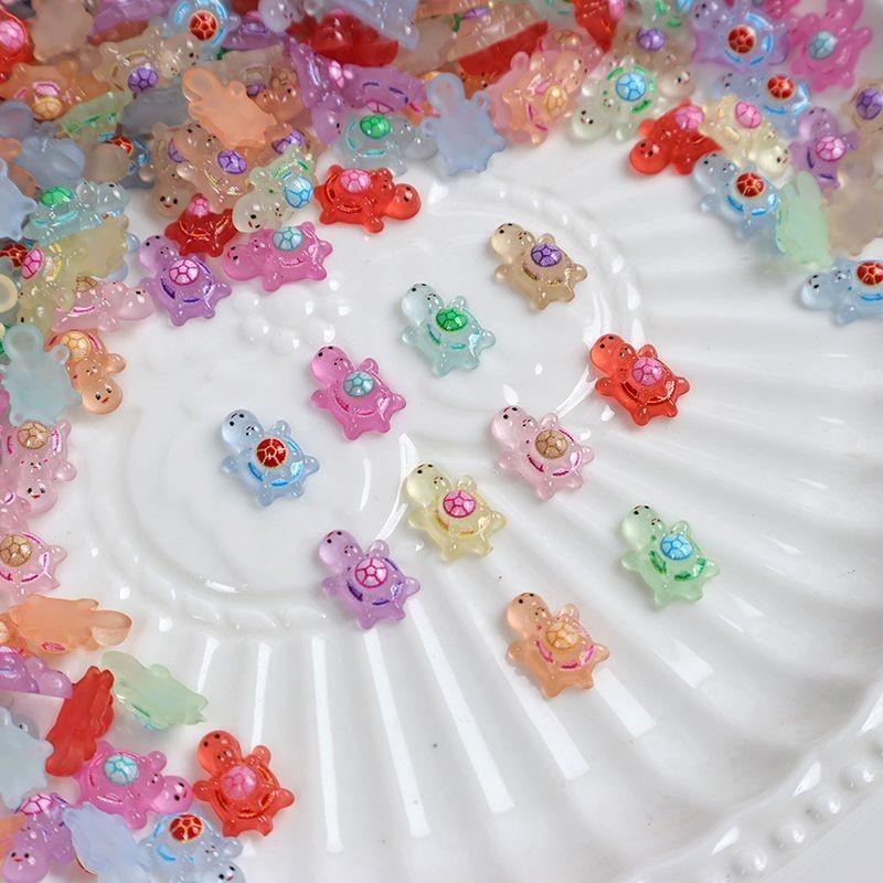 100Pcs Multicolors Super Mini Luminous Parent-child Turtle Miniatures Resin Ornaments Fairy Garden Decoration Micro Landscape