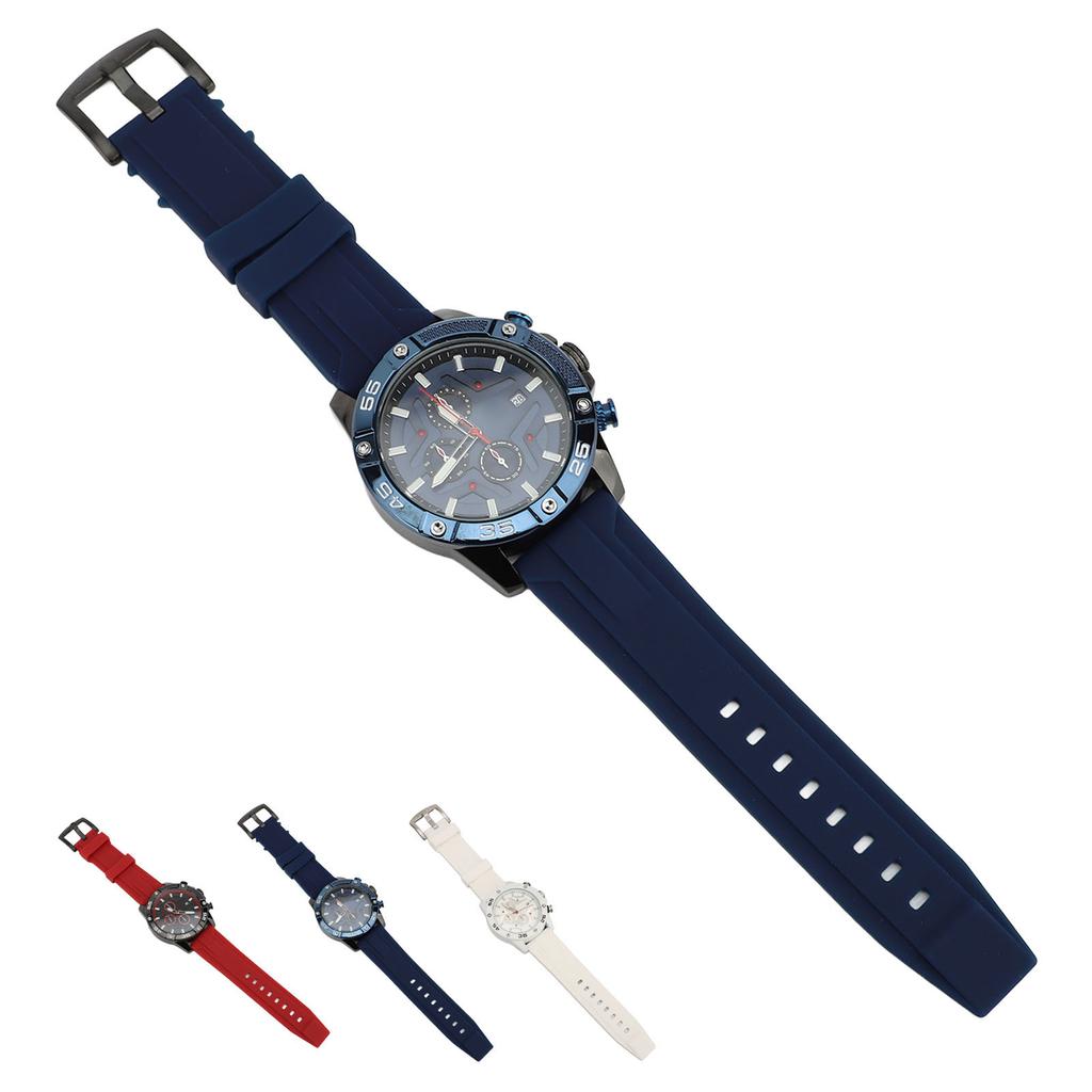 Multifunctional Quartz Watch Silicone Strap Fashion Date Luminous Water Resistant Casual Men Wristwa