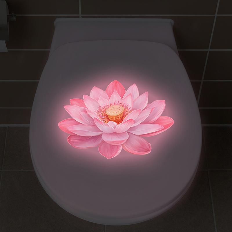 1Pc Luminous Lotus Toilet Sticker, Creative Self-Adhesive Wall Decal For Bathroom, Waterproof Luminous Decoration