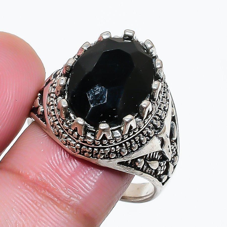 Natural Black Spinel Gemstone 925 Sterling Silver Jewelry Ring Size 8 AR-18300