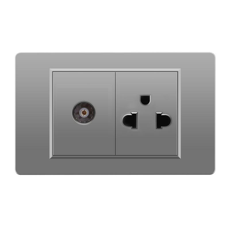 118 Type Switch Six-Hole Gray Wall Socket with Type-C 20W, Thai Style & PC Panel, Taiwan Socket