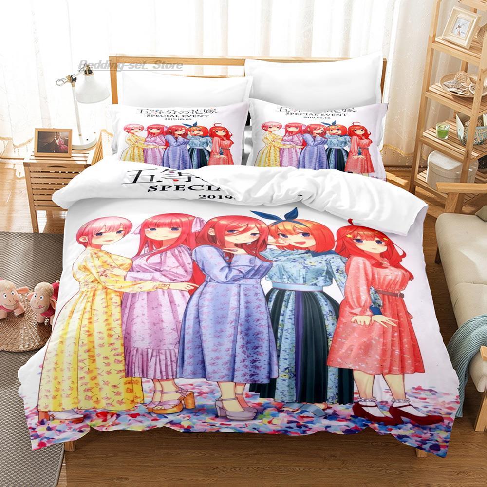 

The Quintessential Quintuplets Bedding Set Single Twin Full Queen King Size Bed Set Aldult Kid Bedroom Duvet cover Sets 3D Anime EU single(135x200cm)
