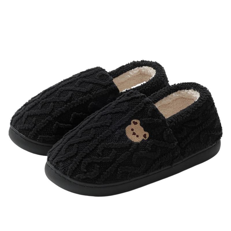 Home Cotton Slippers Women's Winter Bag with Cute Cartoon Teddy Bear Indoor Home Plush Warm Fur Slippers Men